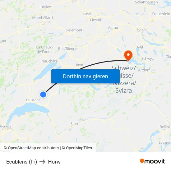Ecublens (Fr) to Horw map