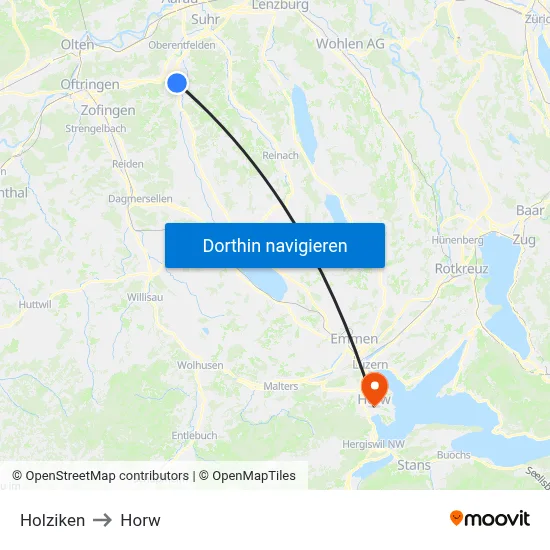 Holziken to Horw map