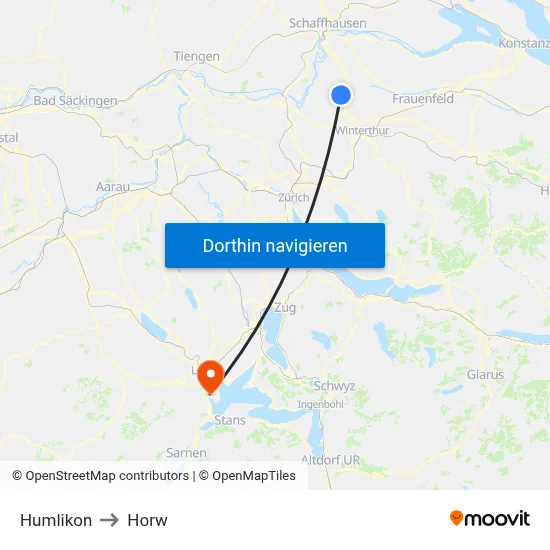 Humlikon to Horw map