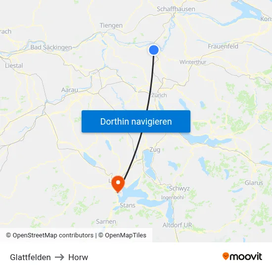 Glattfelden to Horw map