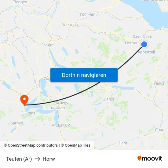 Teufen (Ar) to Horw map