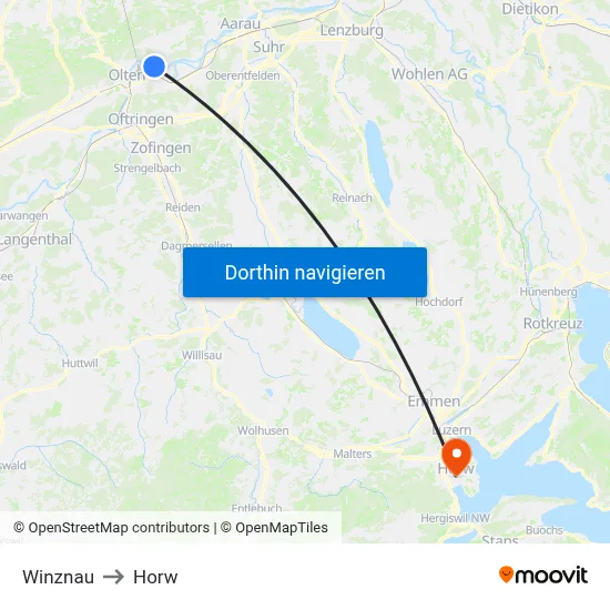 Winznau to Horw map