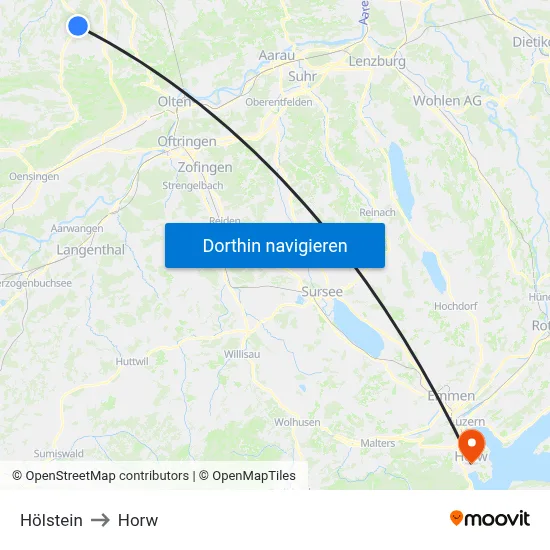 Hölstein to Horw map