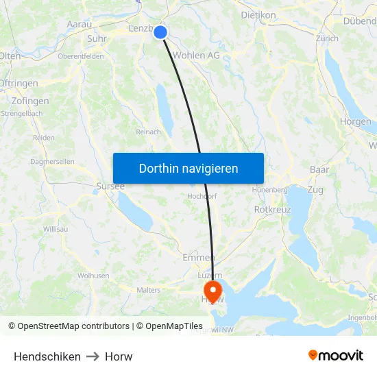 Hendschiken to Horw map
