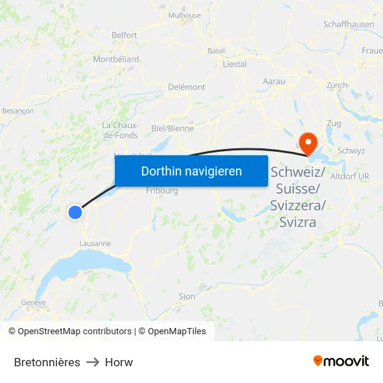 Bretonnières to Horw map
