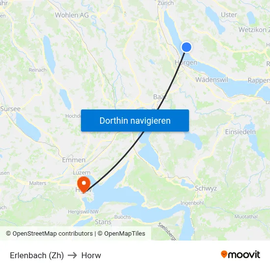 Erlenbach (Zh) to Horw map