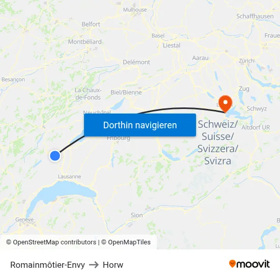 Romainmôtier-Envy to Horw map