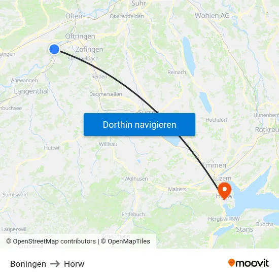 Boningen to Horw map