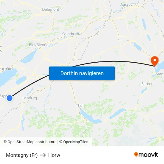 Montagny (Fr) to Horw map
