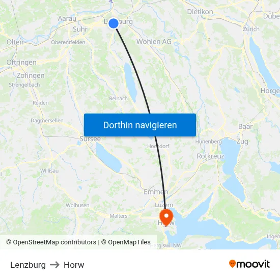 Lenzburg to Horw map