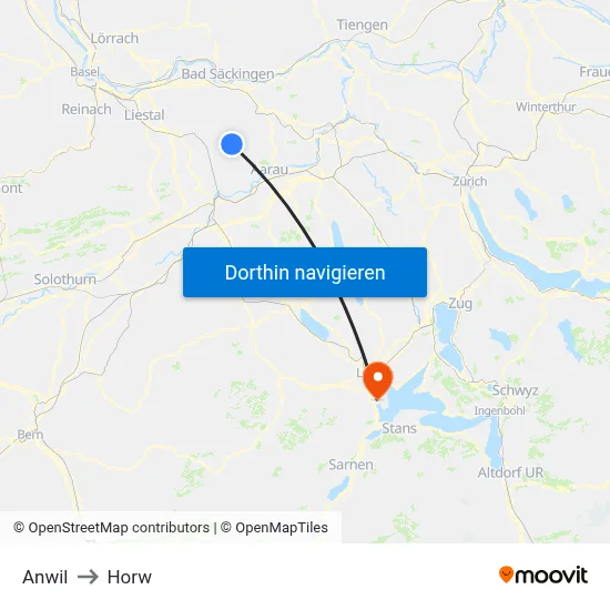 Anwil to Horw map