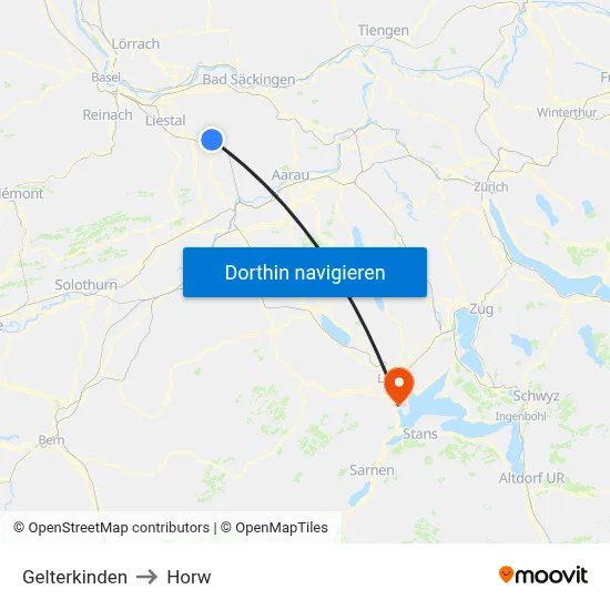 Gelterkinden to Horw map