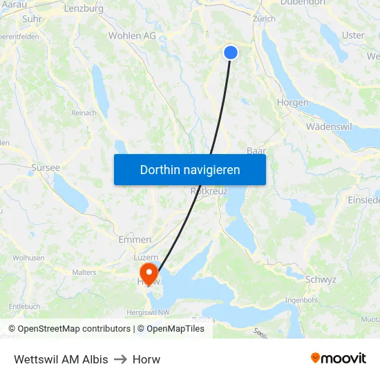 Wettswil AM Albis to Horw map