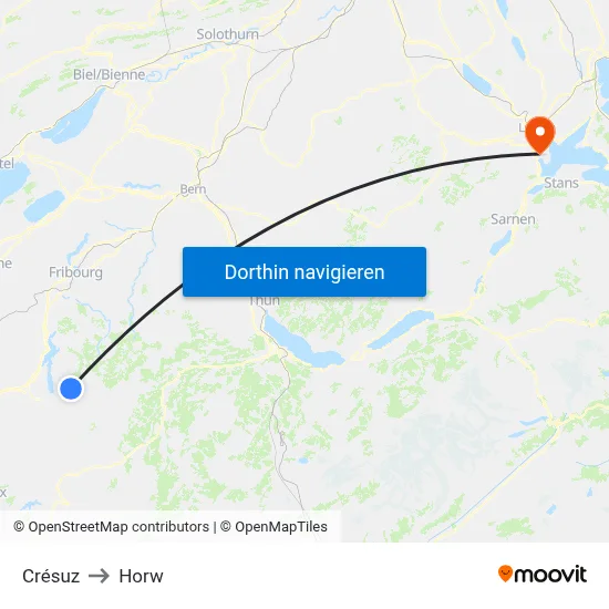 Crésuz to Horw map