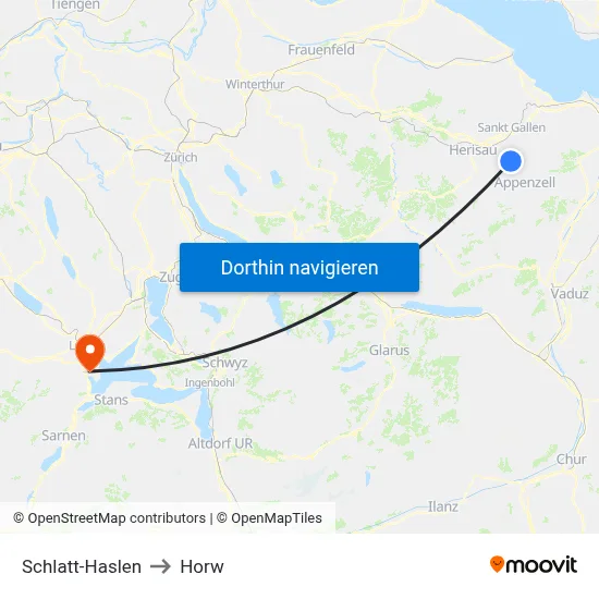 Schlatt-Haslen to Horw map