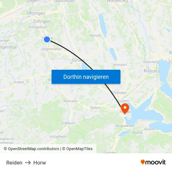 Reiden to Horw map
