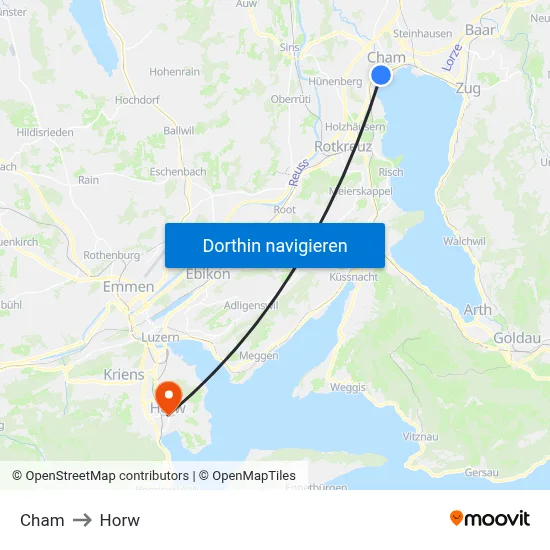 Cham to Horw map