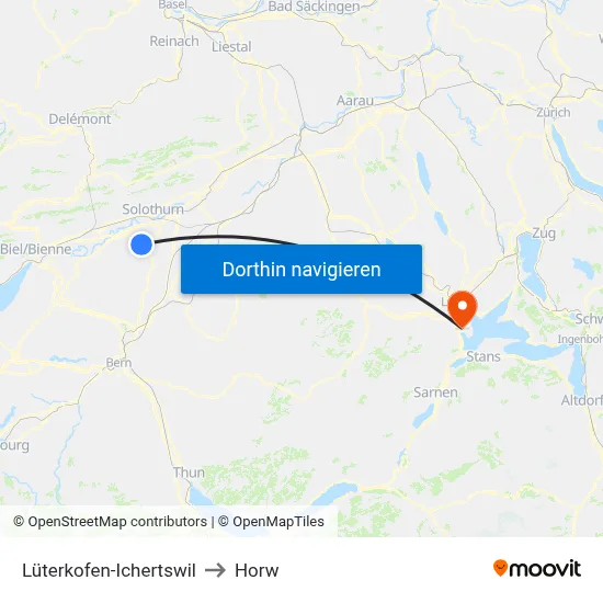 Lüterkofen-Ichertswil to Horw map