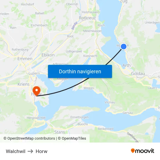 Walchwil to Horw map