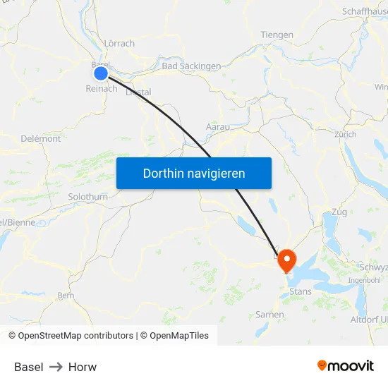 Basel to Horw map