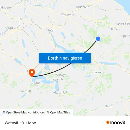 Wattwil to Horw map