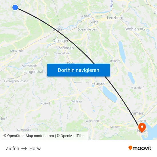 Ziefen to Horw map