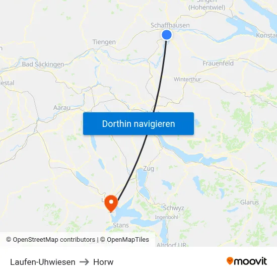 Laufen-Uhwiesen to Horw map