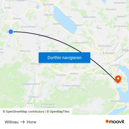 Willisau to Horw map
