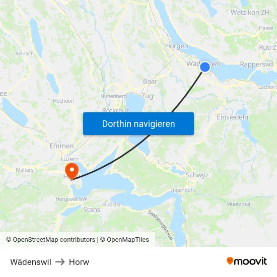 Wädenswil to Horw map