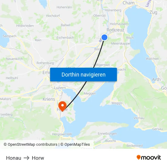 Honau to Horw map