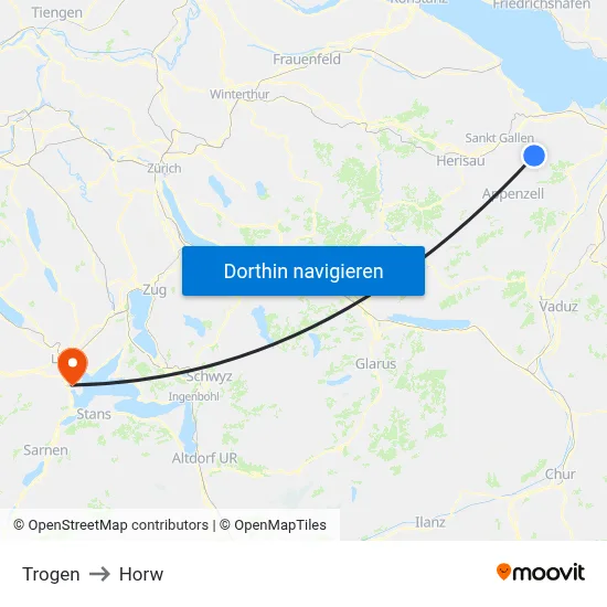 Trogen to Horw map