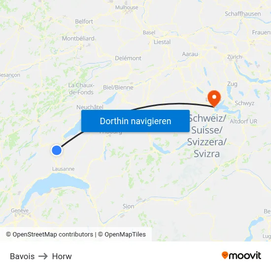 Bavois to Horw map