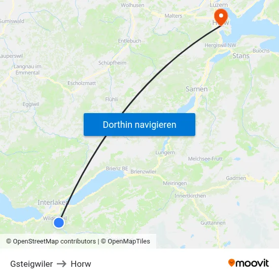Gsteigwiler to Horw map