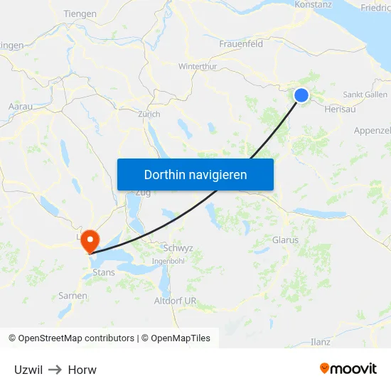 Uzwil to Horw map
