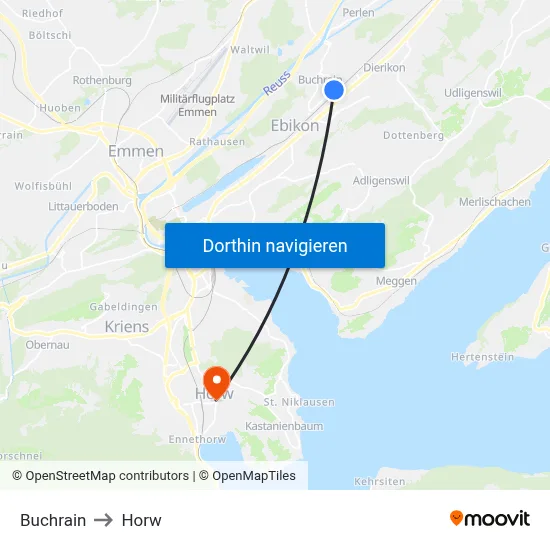 Buchrain to Horw map
