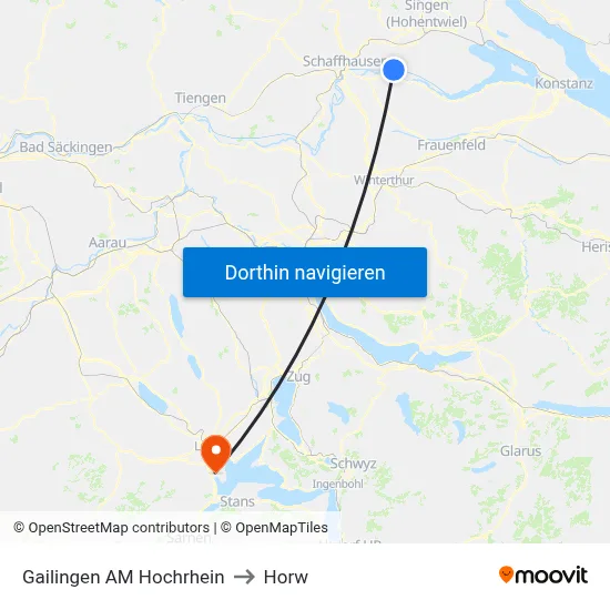 Gailingen AM Hochrhein to Horw map