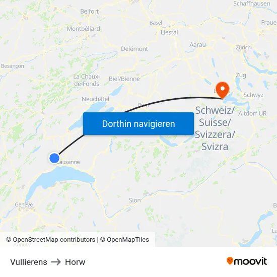 Vullierens to Horw map