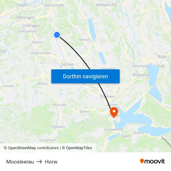 Moosleerau to Horw map