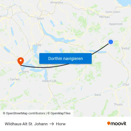 Wildhaus-Alt St. Johann to Horw map