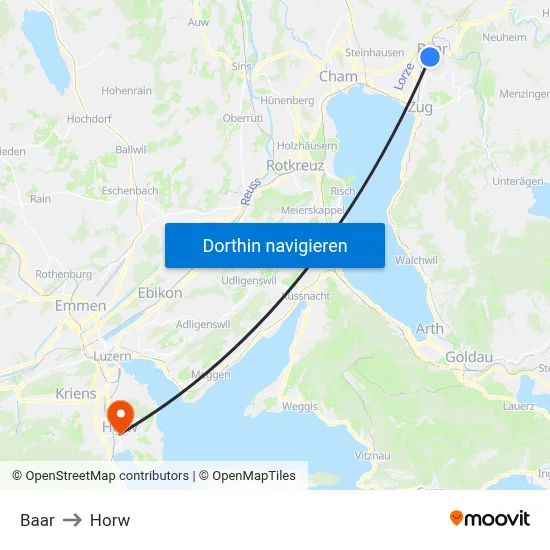 Baar to Horw map