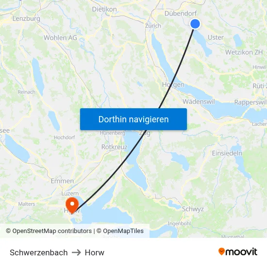 Schwerzenbach to Horw map