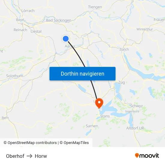 Oberhof to Horw map
