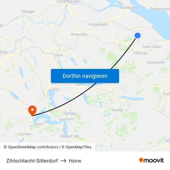 Zihlschlacht-Sitterdorf to Horw map