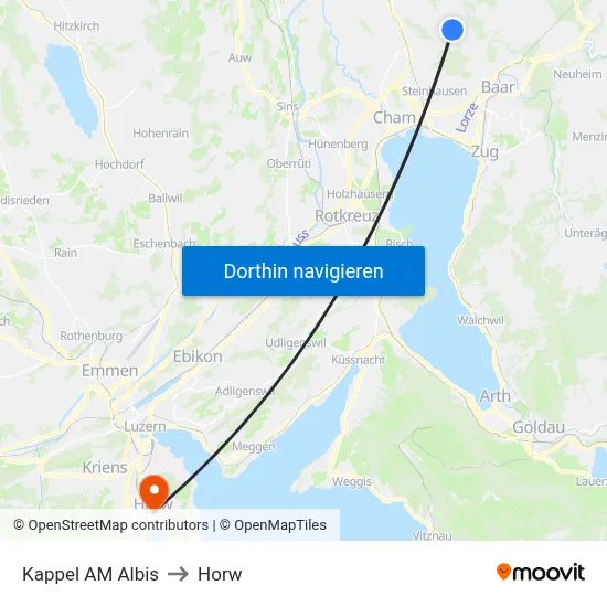 Kappel AM Albis to Horw map