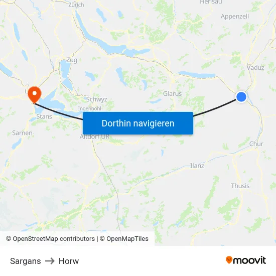 Sargans to Horw map