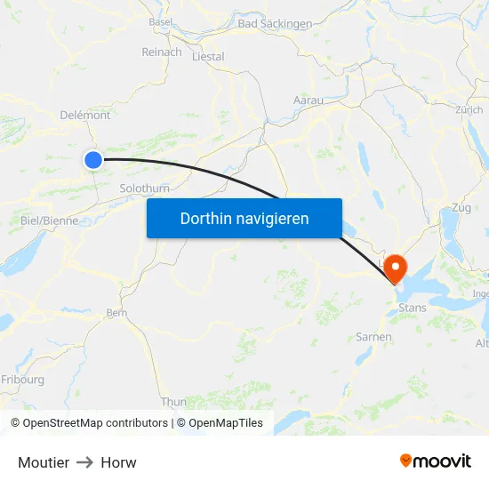 Moutier to Horw map