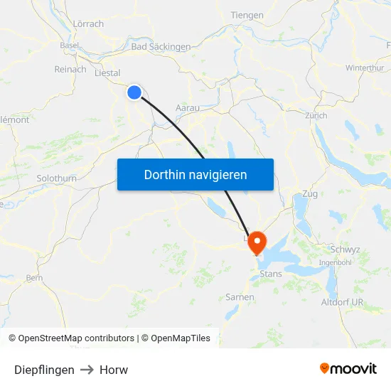 Diepflingen to Horw map