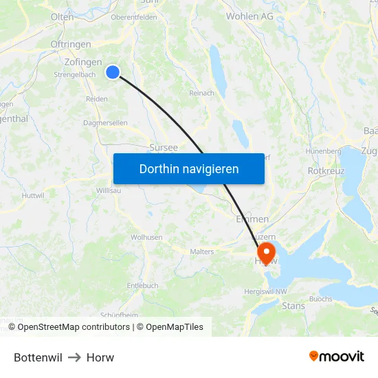 Bottenwil to Horw map