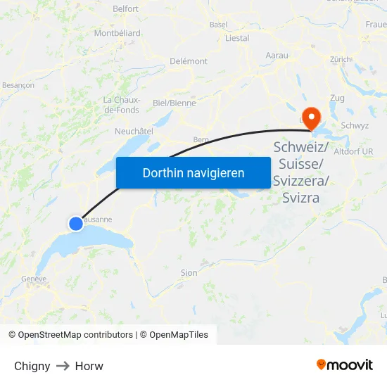 Chigny to Horw map