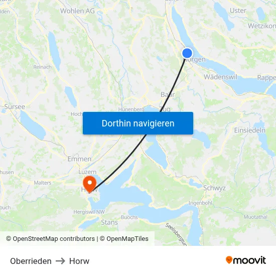 Oberrieden to Horw map